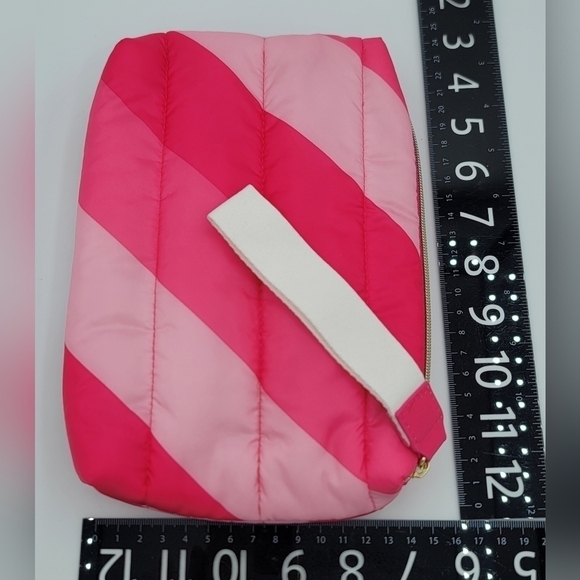 Estee Lauder Pink Stripe Puffy Cosmetic Case Clutch Wristlet #1275 - Picture 8 of 9